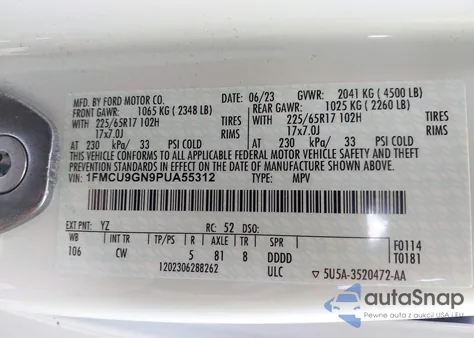 2023 Ford Escape Active from USA, damaged, VIN 1FMCU9GN9PUA55312